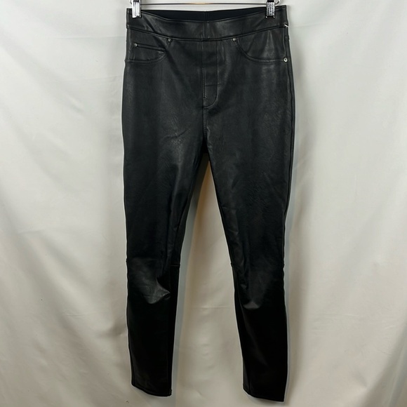 Spanx Black Faux Leather-Like Pull-on Ankle Stretchy Skinny Pants Size S -‎ NEW - Picture 2 of 12